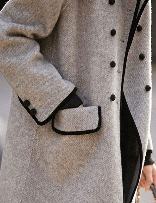 Cappotto | Trench in lana patchwork doppio petto grigio francese