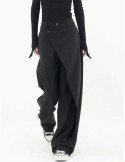 Pantaloni eleganti a gamba larga con bottoni a strati asimmetrici
