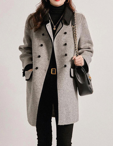 Cappotto | Trench in lana patchwork doppio petto grigio francese 2