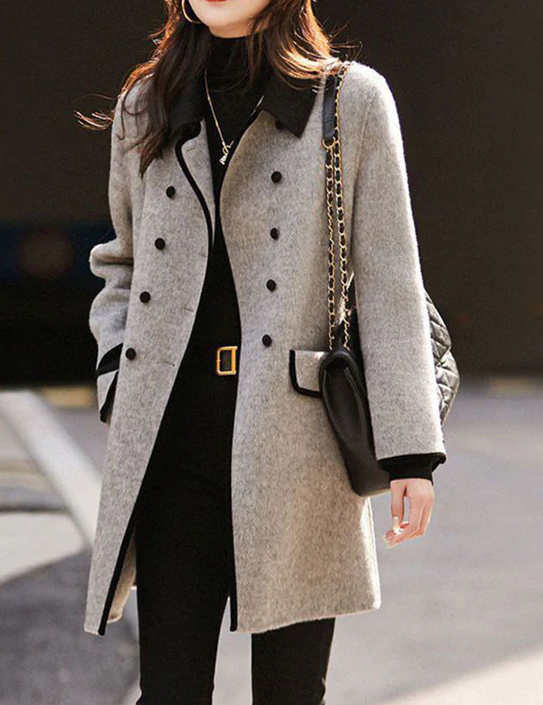 Cappotto | Trench in lana patchwork doppio petto grigio francese