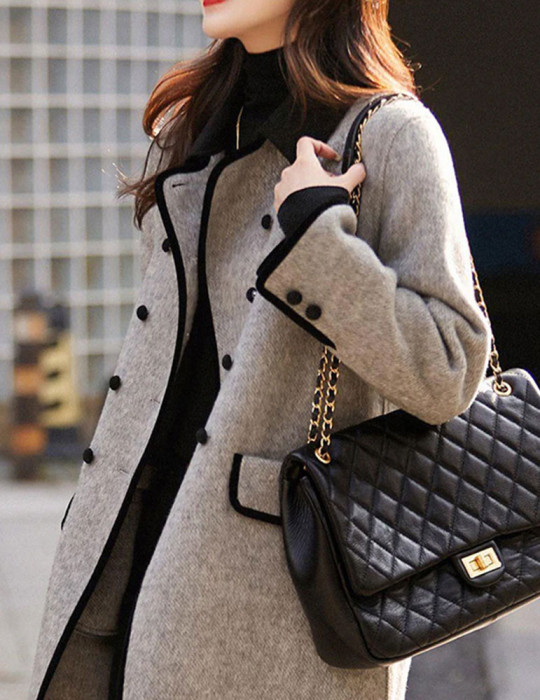 Cappotto | Trench in lana patchwork doppio petto grigio francese