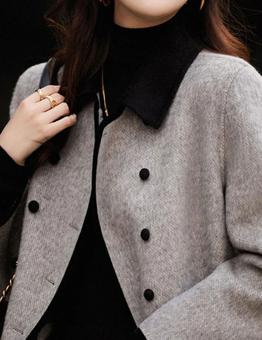 Cappotto | Trench in lana patchwork doppio petto grigio francese